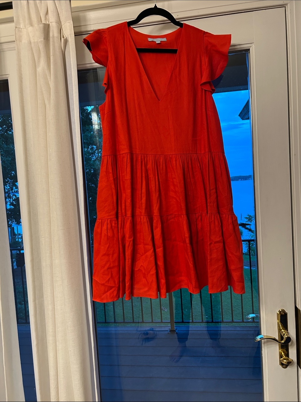 Red Tiered Flutter-Sleeve Dress